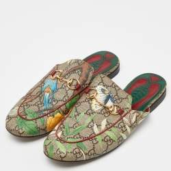 Gucci Multicolor Tian Print GG Supreme Canvas Princetown Horsebit Mules Size 37