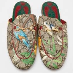 Gucci Multicolor Tian Print GG Supreme Canvas Princetown Horsebit Mules Size 37