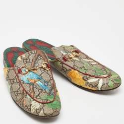 Gucci Multicolor Tian Print GG Supreme Canvas Princetown Horsebit Mules Size 37