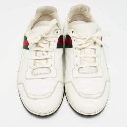 Gucci White  Leather Web Detail Low Top Sneakers Size 41