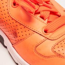 Gucci Neon Orange Perforated Leather Low Top Sneakers Size 40.5