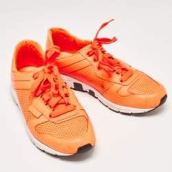 Gucci Neon Orange Perforated Leather Low Top Sneakers Size 40.5