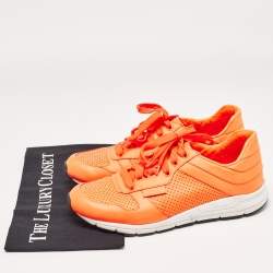Gucci Neon Orange Perforated Leather Low Top Sneakers Size 40.5
