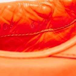Gucci Neon Orange Perforated Leather Low Top Sneakers Size 40.5