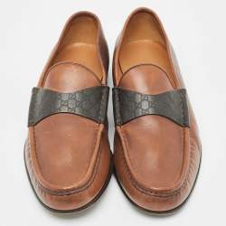 Gucci Brown Leather Slip On Loafers Size 42