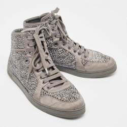 Gucci Grey Satin Crystal Embellished Coda High Top Sneakers Size 42