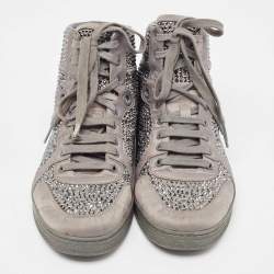 Gucci Grey Satin Crystal Embellished Coda High Top Sneakers Size 42