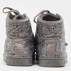 Gucci Grey Satin Crystal Embellished Coda High Top Sneakers Size 42