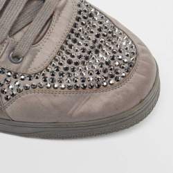 Gucci Grey Satin Crystal Embellished Coda High Top Sneakers Size 42
