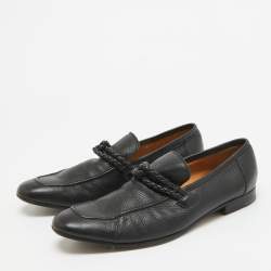 Gucci Black Leather Braided Detail Slip On Loafers Size 42 