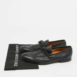 Gucci Black Leather Braided Detail Slip On Loafers Size 42 