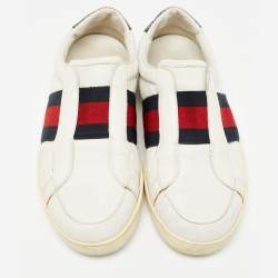 Gucci White Leather Web Ace Slip On Sneakers Size 40.5