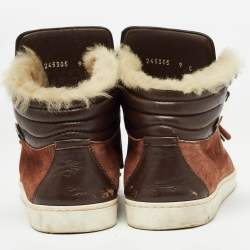 Gucci Brown Suede and Fur Trim High Top Sneakers Size 43