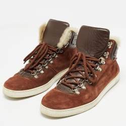 Gucci Brown Suede and Fur Trim High Top Sneakers Size 43