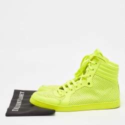 Pre Owned Gucci Neon Green Perforated Leather Lace Up High Top Sneakers Size 43