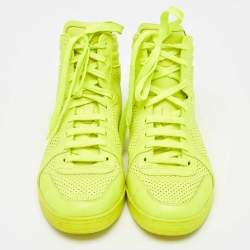 Pre Owned Gucci Neon Green Perforated Leather Lace Up High Top Sneakers Size 43