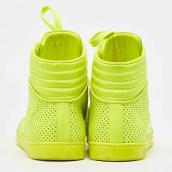 Pre Owned Gucci Neon Green Perforated Leather Lace Up High Top Sneakers Size 43