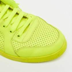 Pre Owned Gucci Neon Green Perforated Leather Lace Up High Top Sneakers Size 43