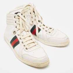 Gucci White Leather Web Detail High Top Sneakers Size 43