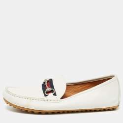 Gucci White Leather Web Horsebit Loafers Size 41