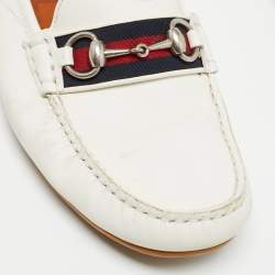 Gucci White Leather Web Horsebit Loafers Size 41