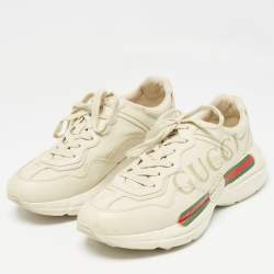 Pre Owned Gucci Cream Leather Rhyton Sneakers Size 42.5