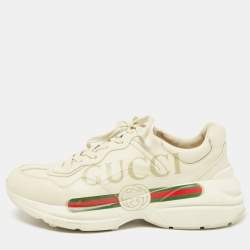 Pre Owned Gucci Cream Leather Rhyton Sneakers Size 42.5