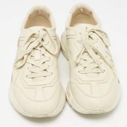 Pre Owned Gucci Cream Leather Rhyton Sneakers Size 42.5