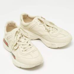 Pre Owned Gucci Cream Leather Rhyton Sneakers Size 42.5