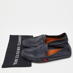Gucci Blue Leather Web Accent Penny Slip On Loafers Size 41