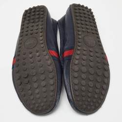 Gucci Blue Leather Web Accent Penny Slip On Loafers Size 41