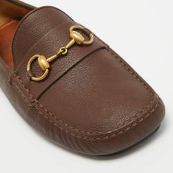 Gucci Brown Leather Horsebit Slip On Loafers Size 42