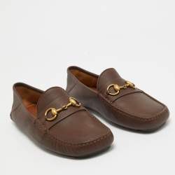 Gucci Brown Leather Horsebit Slip On Loafers Size 42