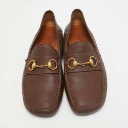 Gucci Brown Leather Horsebit Slip On Loafers Size 42