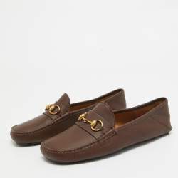 Gucci Brown Leather Horsebit Slip On Loafers Size 42