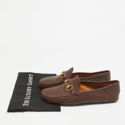 Gucci Brown Leather Horsebit Slip On Loafers Size 42