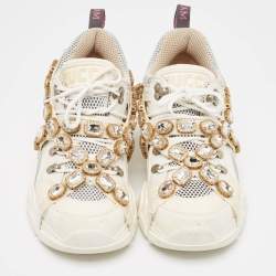 Gucci Cream Mesh and Leather Flashtrek Sneakers Size 39.5