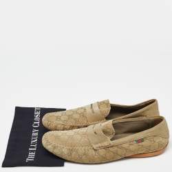 Pre Owned Gucci Beige Guccissima Suede Penny Slip On Loafers Size 46.5