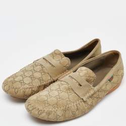 Pre Owned Gucci Beige Guccissima Suede Penny Slip On Loafers Size 46.5