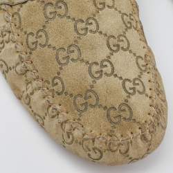 Pre Owned Gucci Beige Guccissima Suede Penny Slip On Loafers Size 46.5