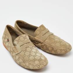 Pre Owned Gucci Beige Guccissima Suede Penny Slip On Loafers Size 46.5