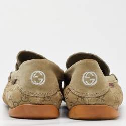 Pre Owned Gucci Beige Guccissima Suede Penny Slip On Loafers Size 46.5