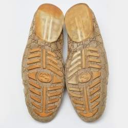 Pre Owned Gucci Beige Guccissima Suede Penny Slip On Loafers Size 46.5