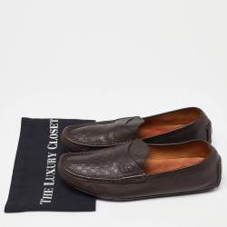 Gucci Brown Guccissima Leather Slip On Loafers Size 42