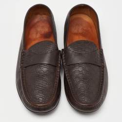 Gucci Brown Guccissima Leather Slip On Loafers Size 42