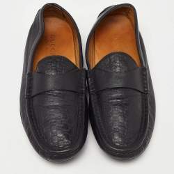 Gucci Black Guccissima Leather Slip On Loafers Size 41