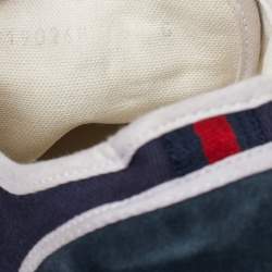 Gucci Navy Blue Canvas and Suede Signature Crest Sneakers Size 42