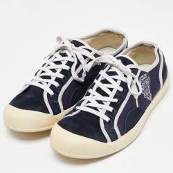 Gucci Navy Blue Canvas and Suede Signature Crest Sneakers Size 42