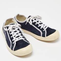 Gucci Navy Blue Canvas and Suede Signature Crest Sneakers Size 42