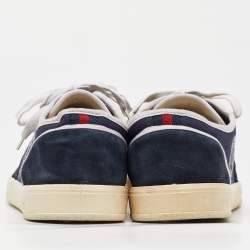 Gucci Navy Blue Canvas and Suede Signature Crest Sneakers Size 42
